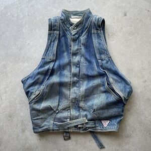 GUESS Georges Marciano Denim Jean Vest Vintage 80s Marty McFly Small Belted